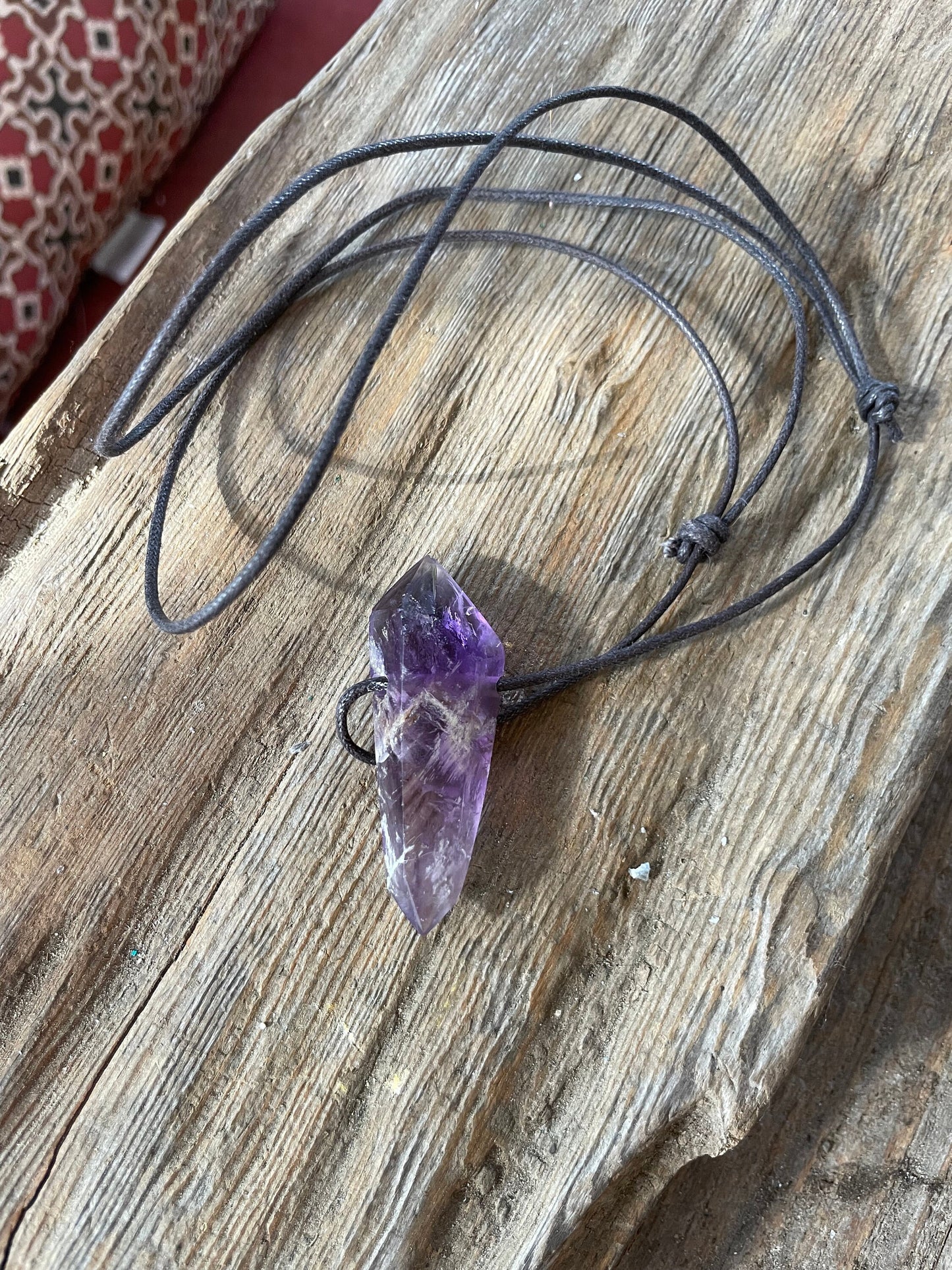 Polished and Hand Drilled Bahia Amethyst Point Pendant Necklace 52mm Long From Brazil