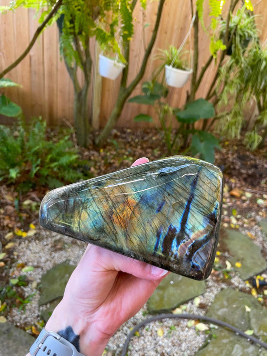 Large Polished Labradorite Freestanding Display Stone 1488g 3lbs 4.5oz From Madagascar Great Flash!