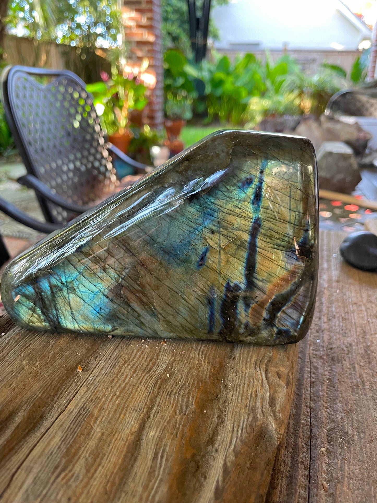 Large Polished Labradorite Freestanding Display Stone 1488g 3lbs 4.5oz From Madagascar Great Flash!