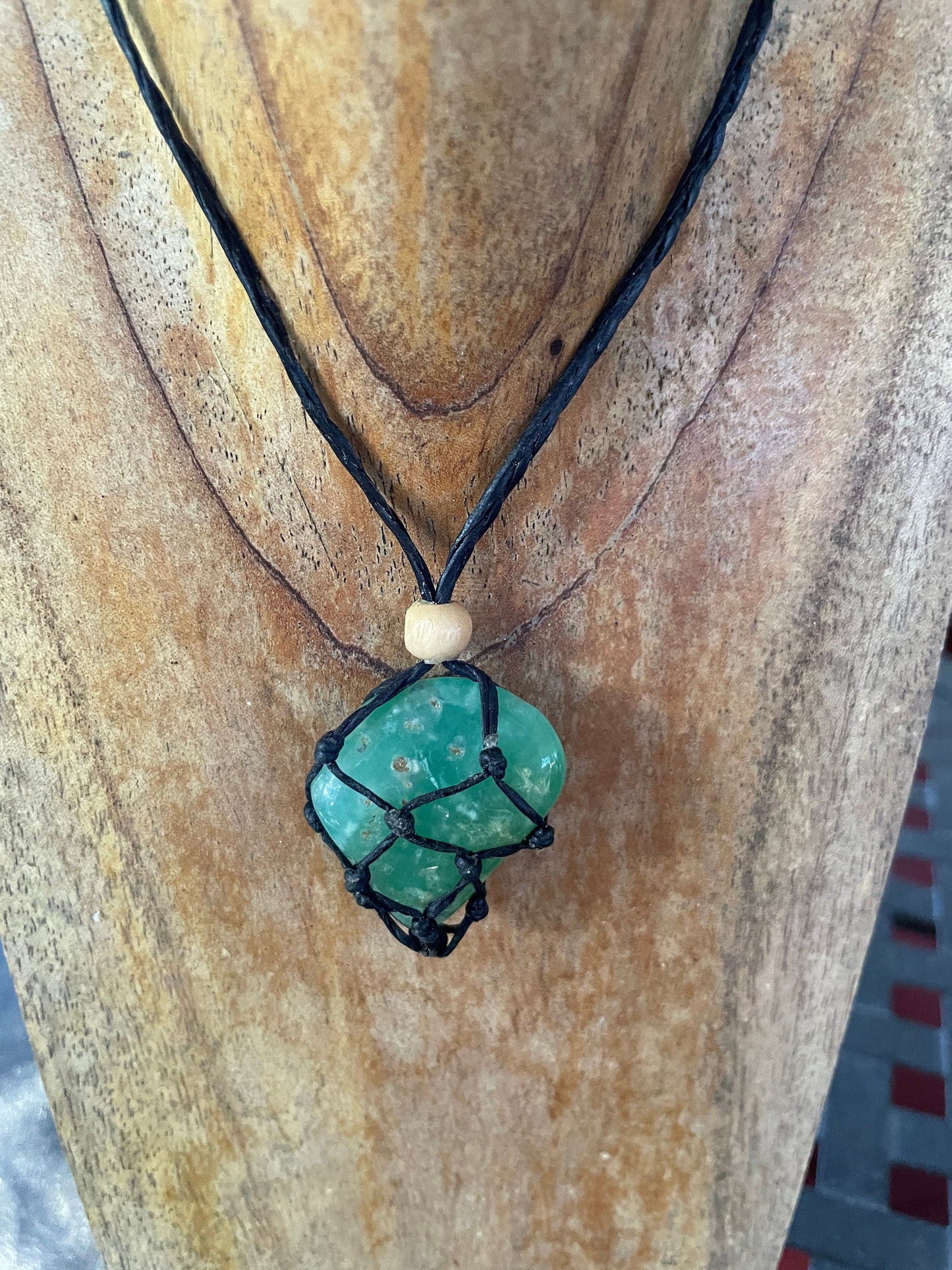 Tumbled and Polished 15.5g Chrysophase Macrame Cage Pendant, Interchangeable Necklace