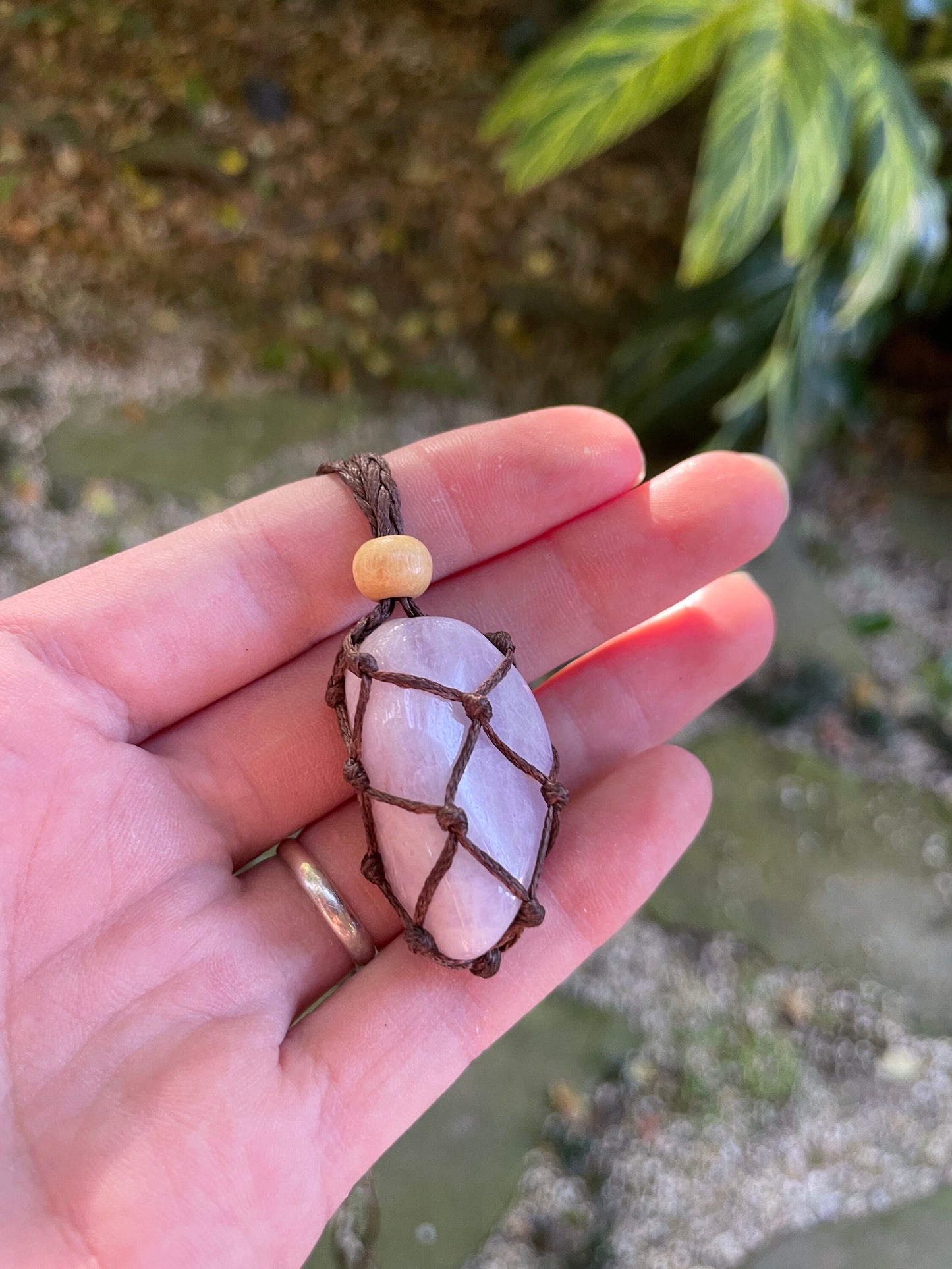 Polished and Tumbled Lavender Kunzite Macrame Cage Pendant, Interchangeable Necklace