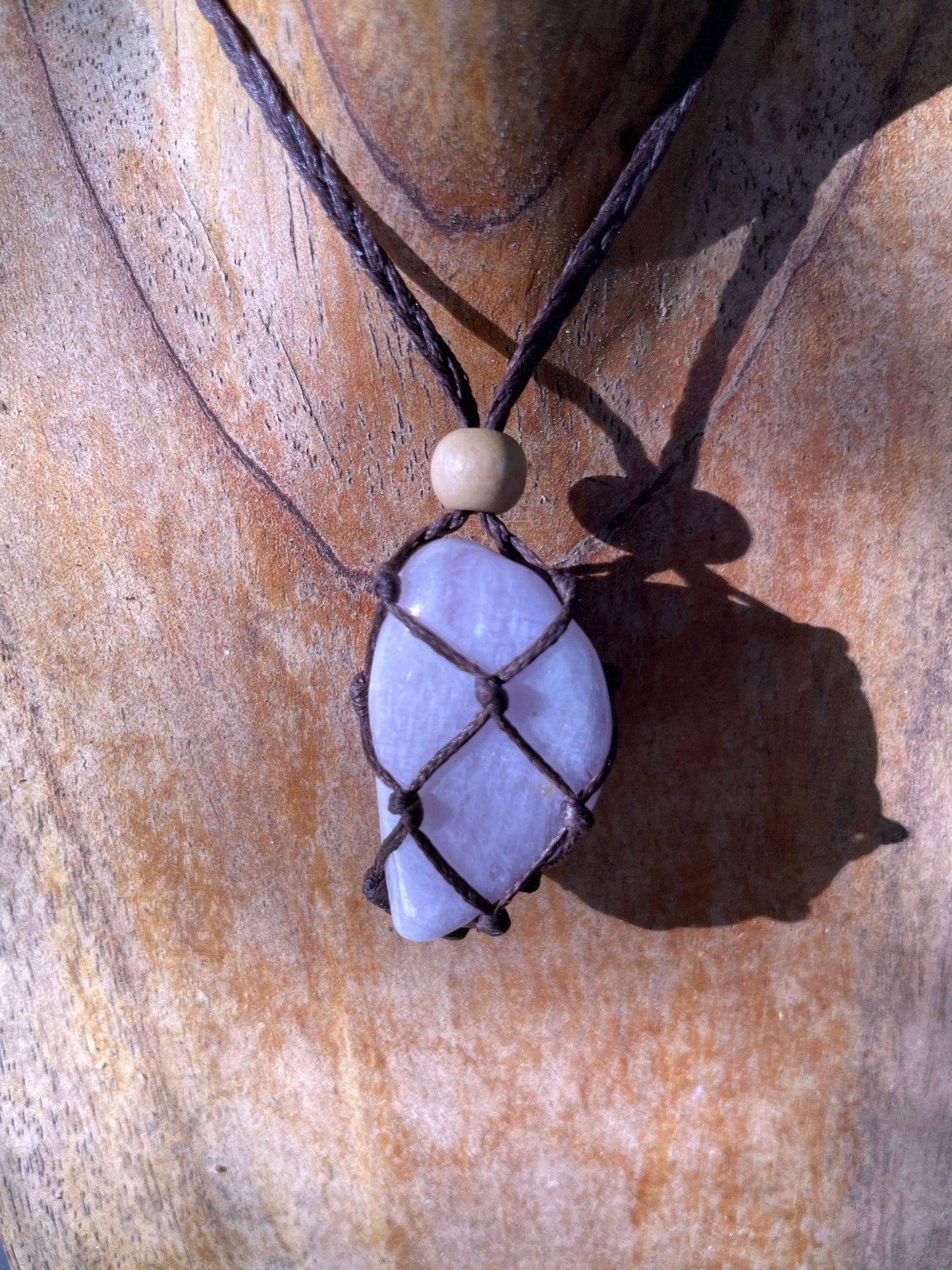 Polished and Tumbled Lavender Kunzite Macrame Cage Pendant, Interchangeable Necklace