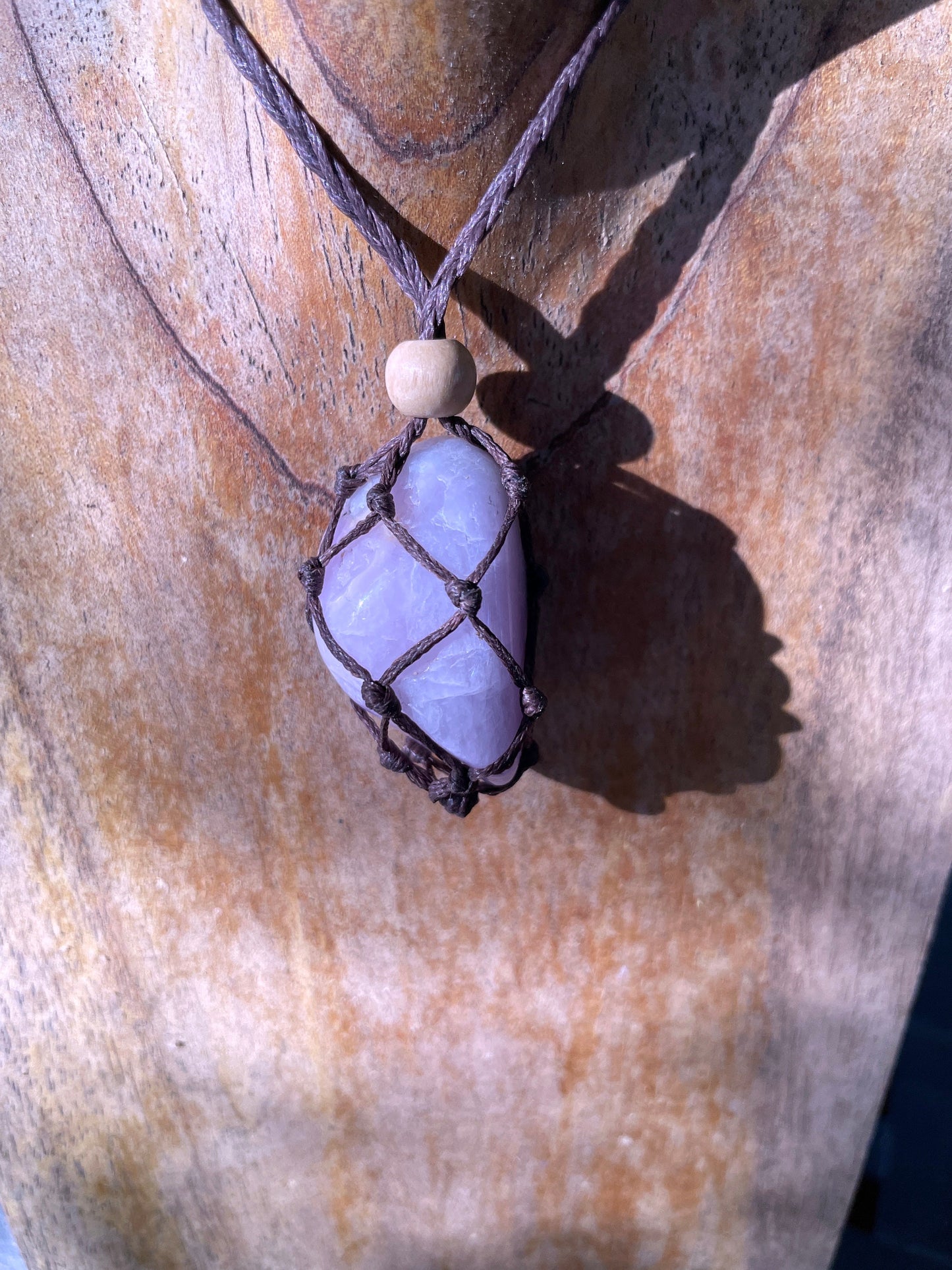 Polished and Tumbled Lavender Kunzite Macrame Cage Pendant, Interchangeable Necklace