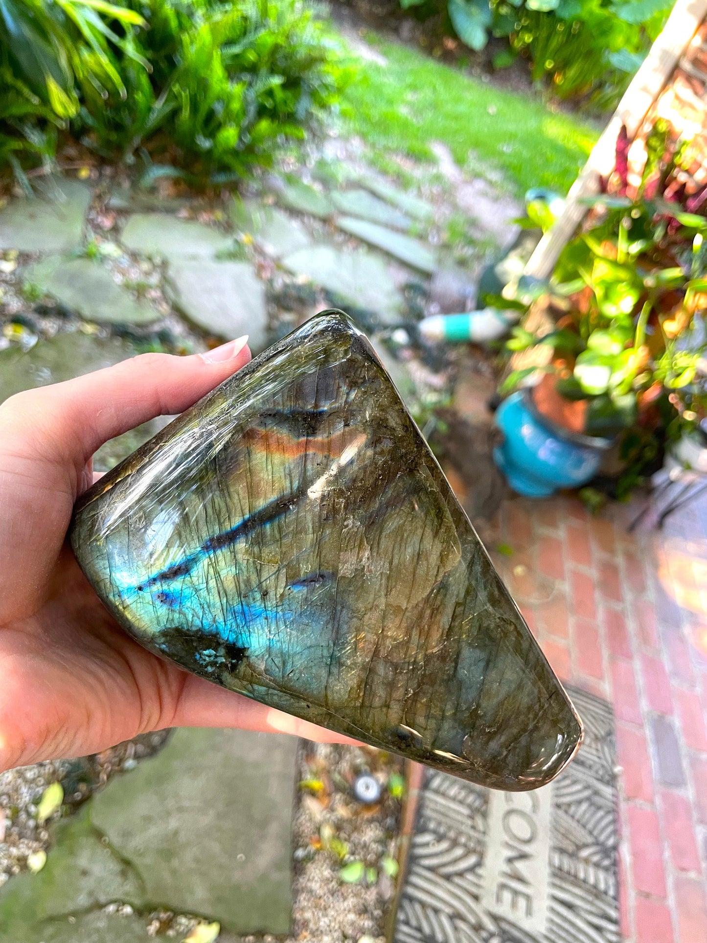 Large Polished Labradorite Freestanding Display Stone 1488g 3lbs 4.5oz From Madagascar Great Flash!