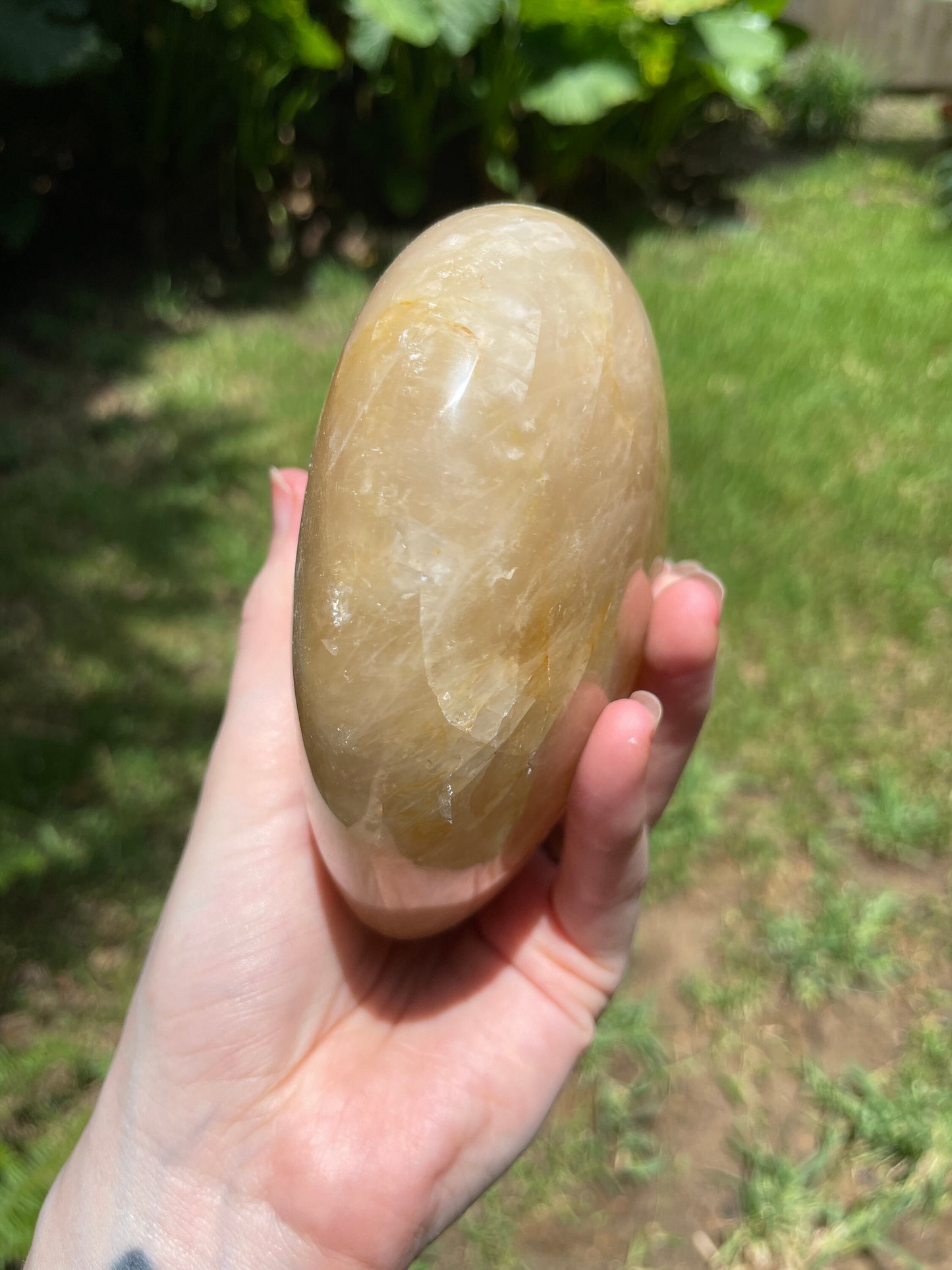 Yellow Golden Healer/Hematoid Quartz Polished Heart Specimen 1214g 2lbs 105oz Mineral Crystal