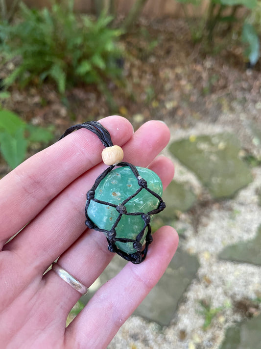 Tumbled and Polished 15.5g Chrysophase Macrame Cage Pendant, Interchangeable Necklace