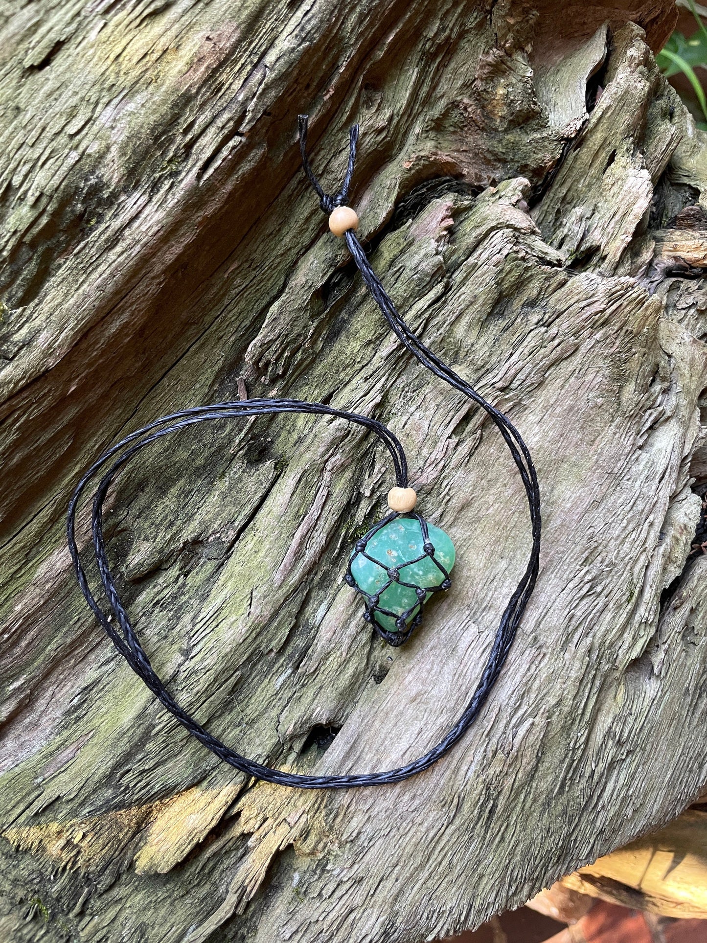 Tumbled and Polished 15.5g Chrysophase Macrame Cage Pendant, Interchangeable Necklace