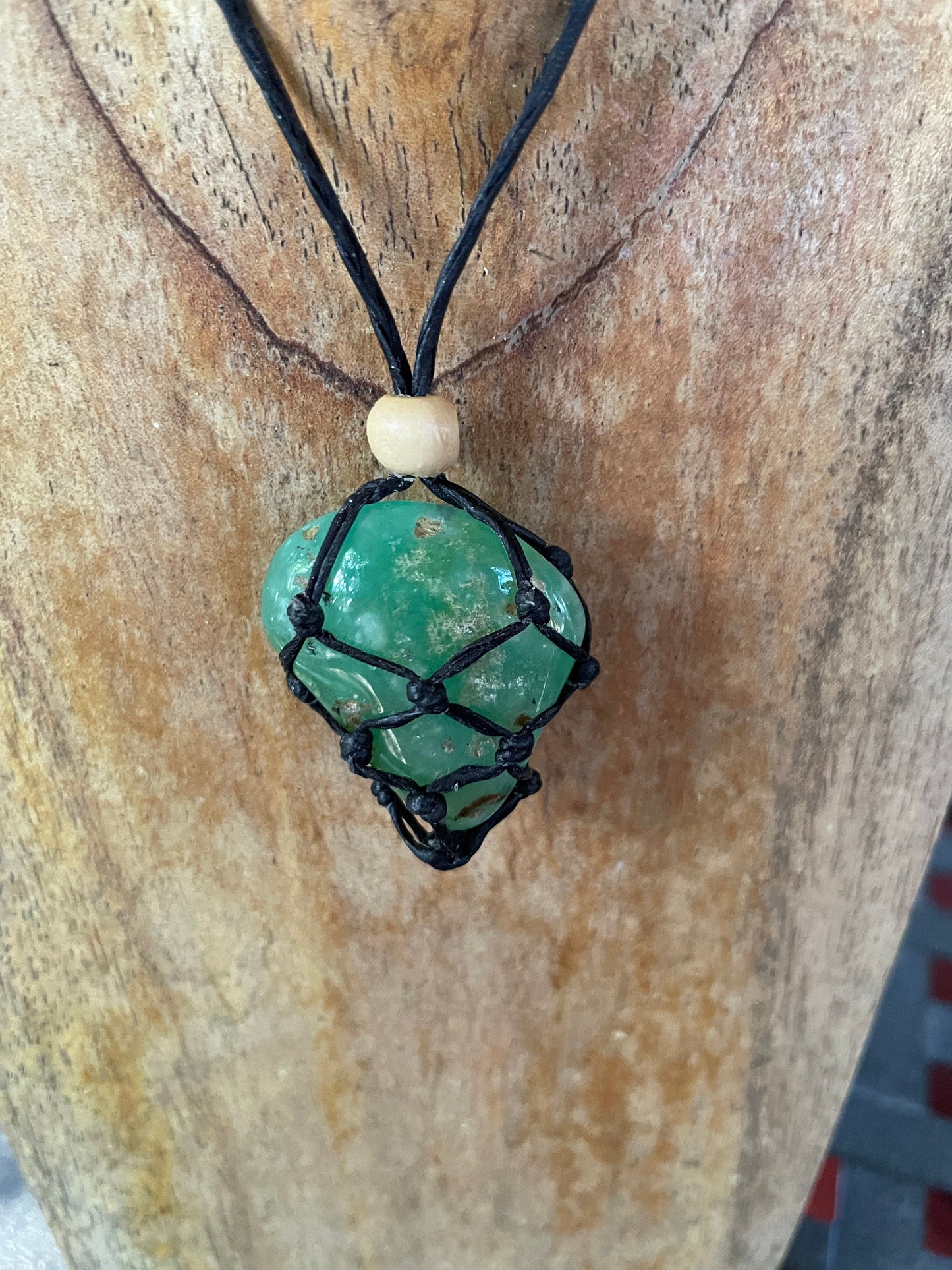 Tumbled and Polished 15.5g Chrysophase Macrame Cage Pendant, Interchangeable Necklace