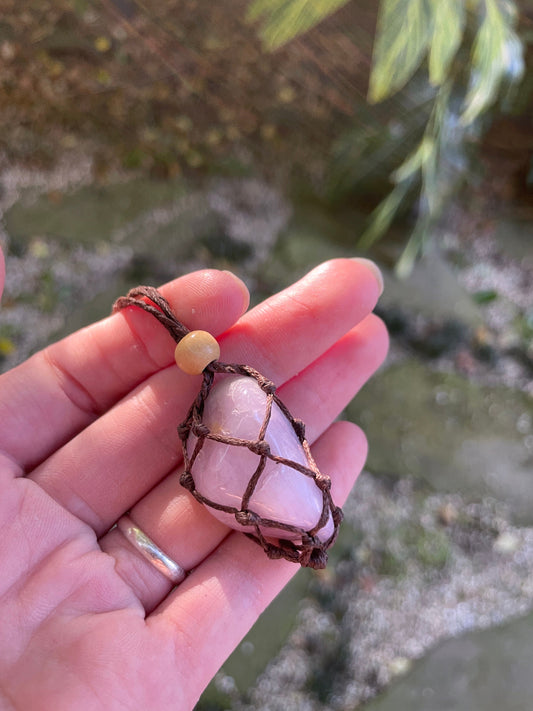 Polished and Tumbled Lavender Kunzite Macrame Cage Pendant, Interchangeable Necklace