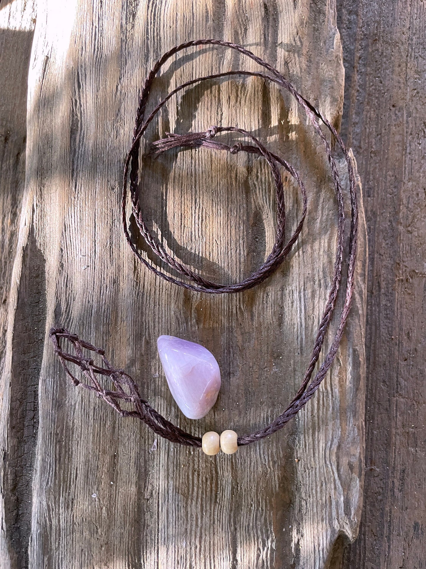 Polished and Tumbled Lavender Kunzite Macrame Cage Pendant, Interchangeable Necklace