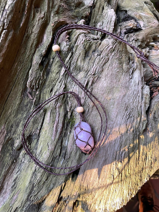 Polished and Tumbled Lavender Kunzite Macrame Cage Pendant, Interchangeable Necklace