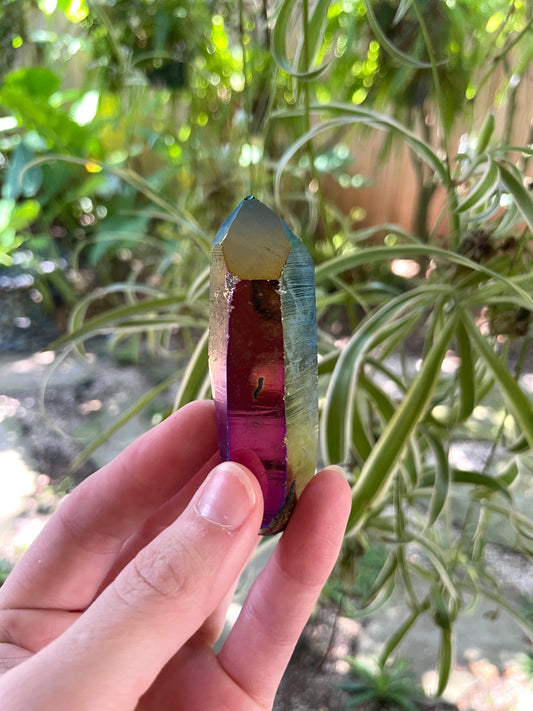 Genuine Titanium Aura Quartz Point Arkansas Quartz Slight Damage