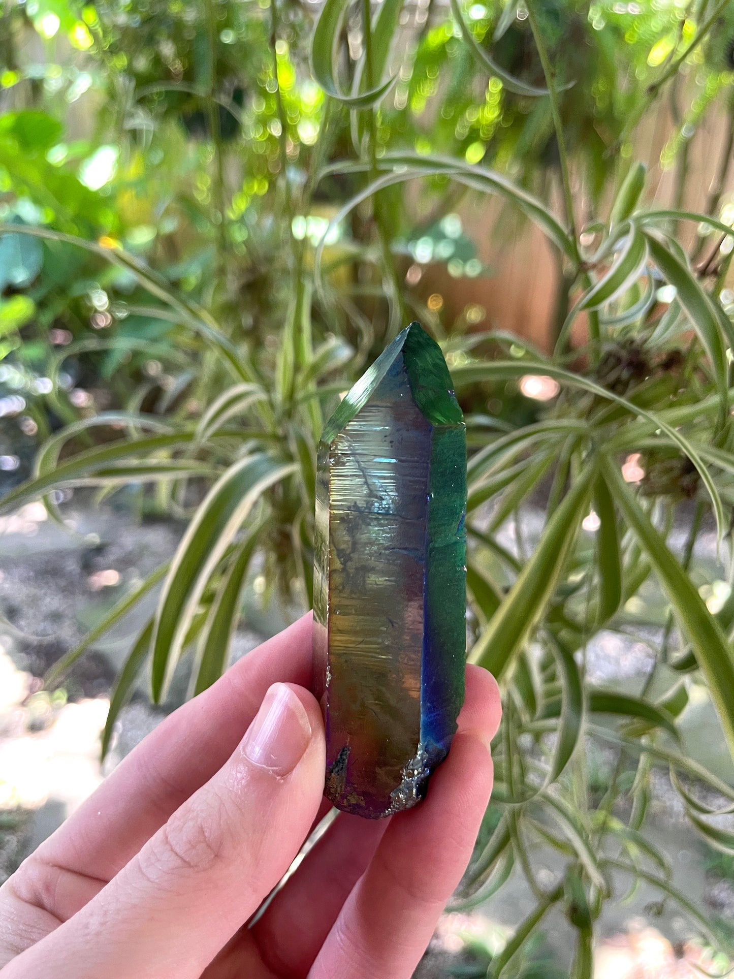 Genuine Titanium Aura Quartz Point Arkansas Quartz Slight Damage
