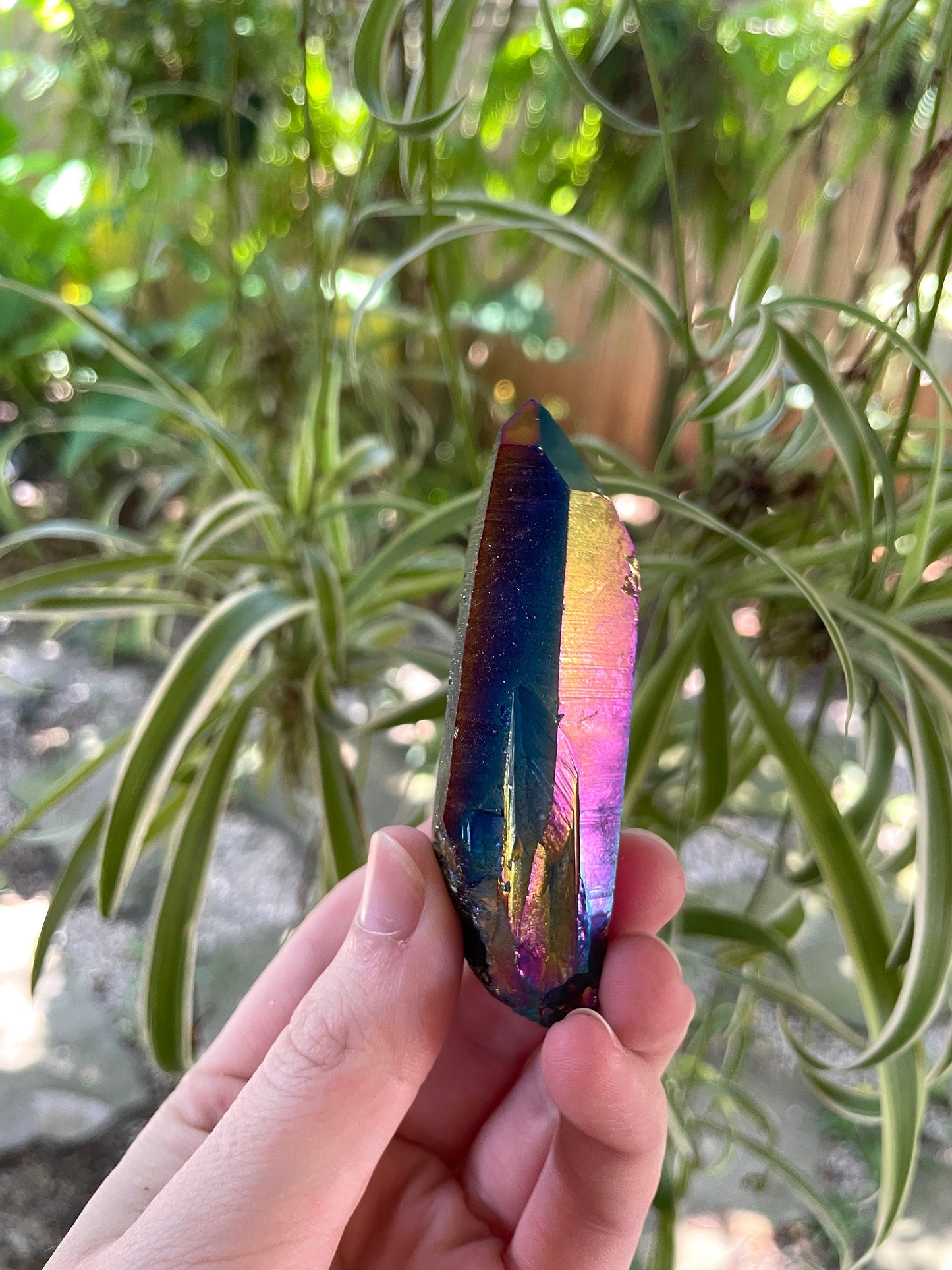 Genuine Titanium Aura Quartz Point Arkansas Quartz Slight Damage