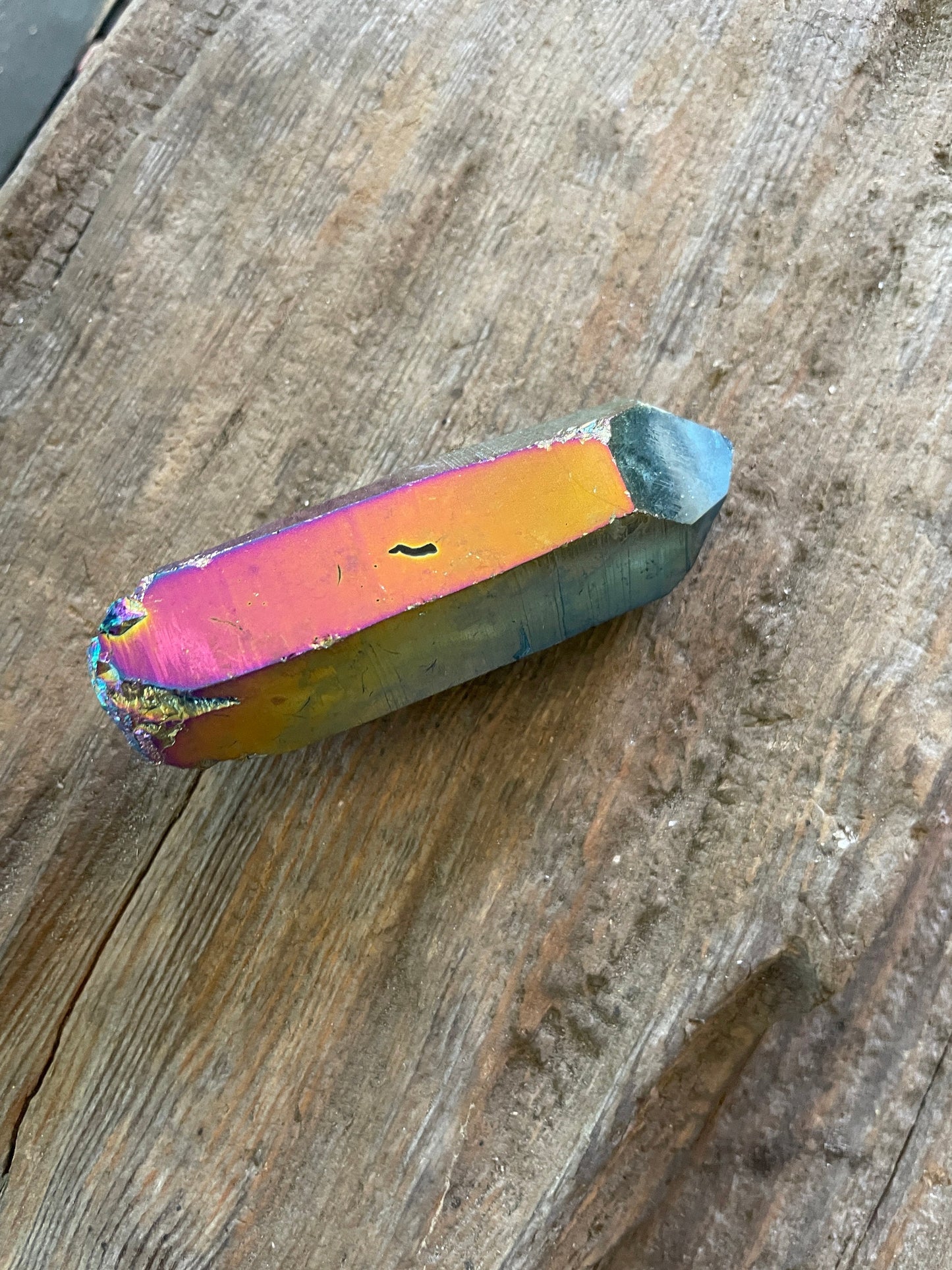Genuine Titanium Aura Quartz Point Arkansas Quartz Slight Damage
