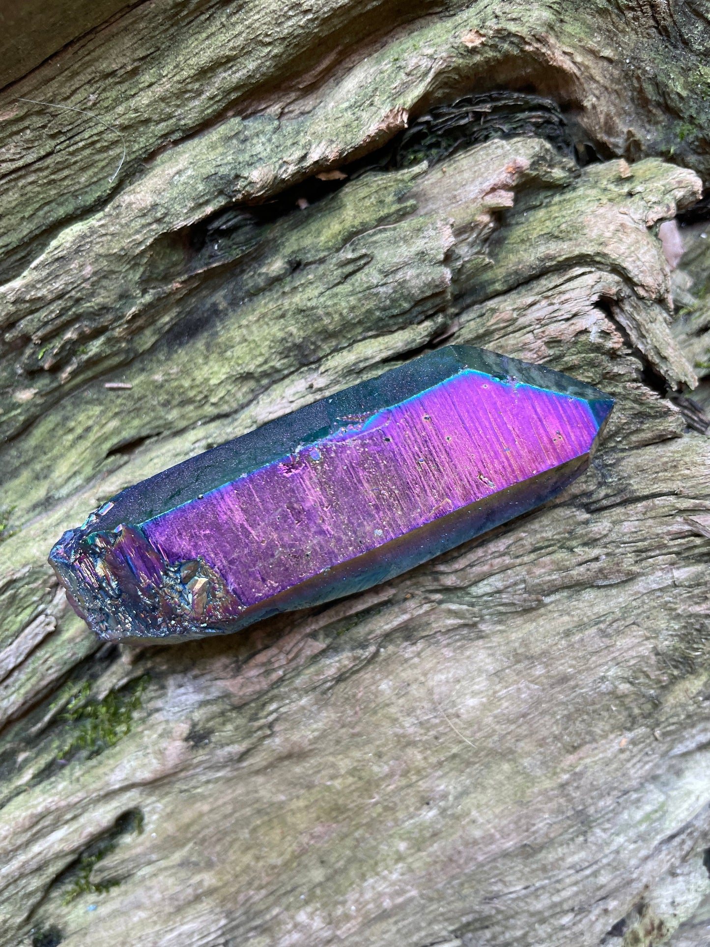 Genuine Titanium Aura Quartz Point Arkansas Quartz Slight Damage