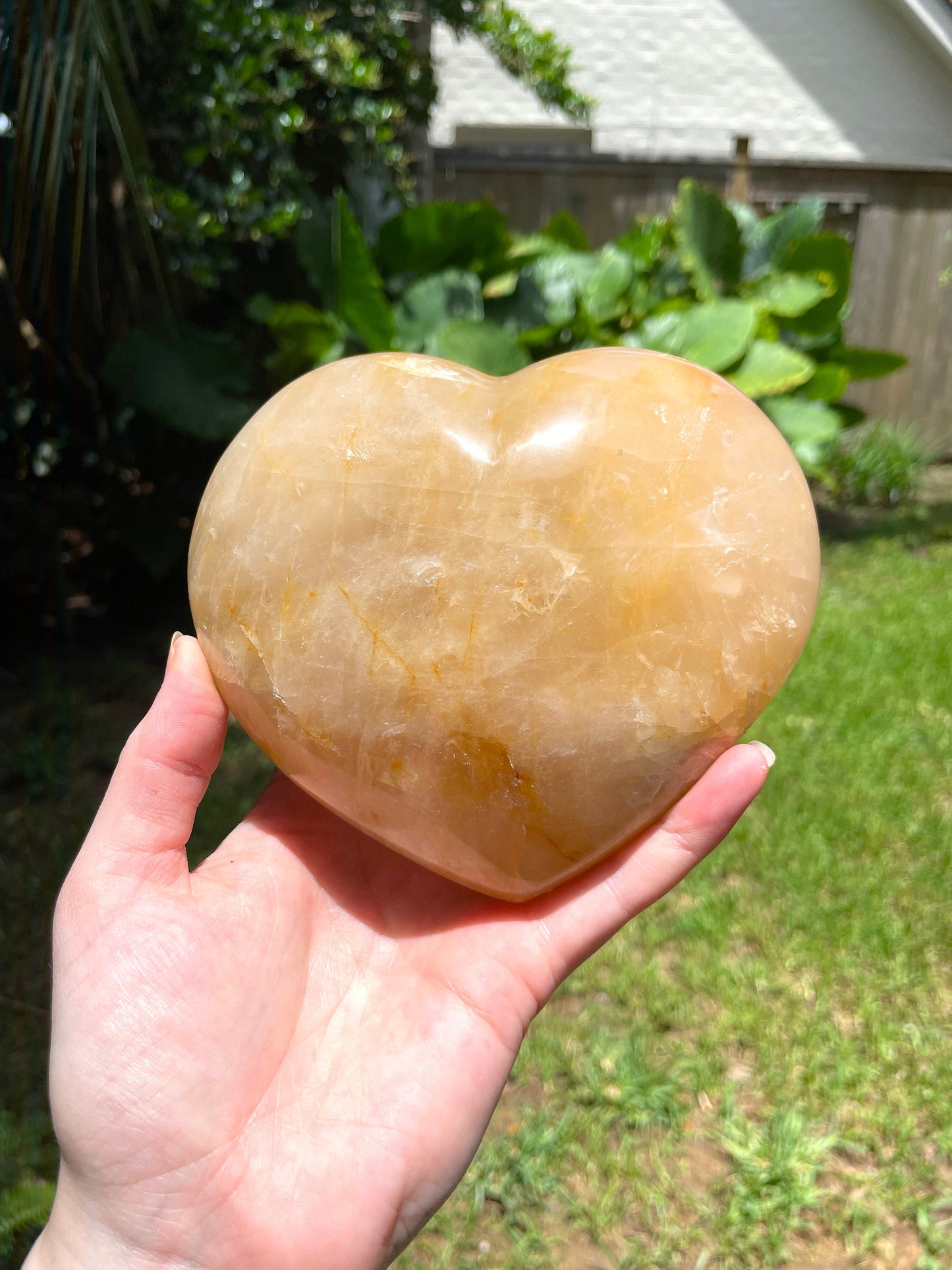 Yellow Golden Healer/Hematoid Quartz Polished Heart Specimen 1214g 2lbs 105oz Mineral Crystal