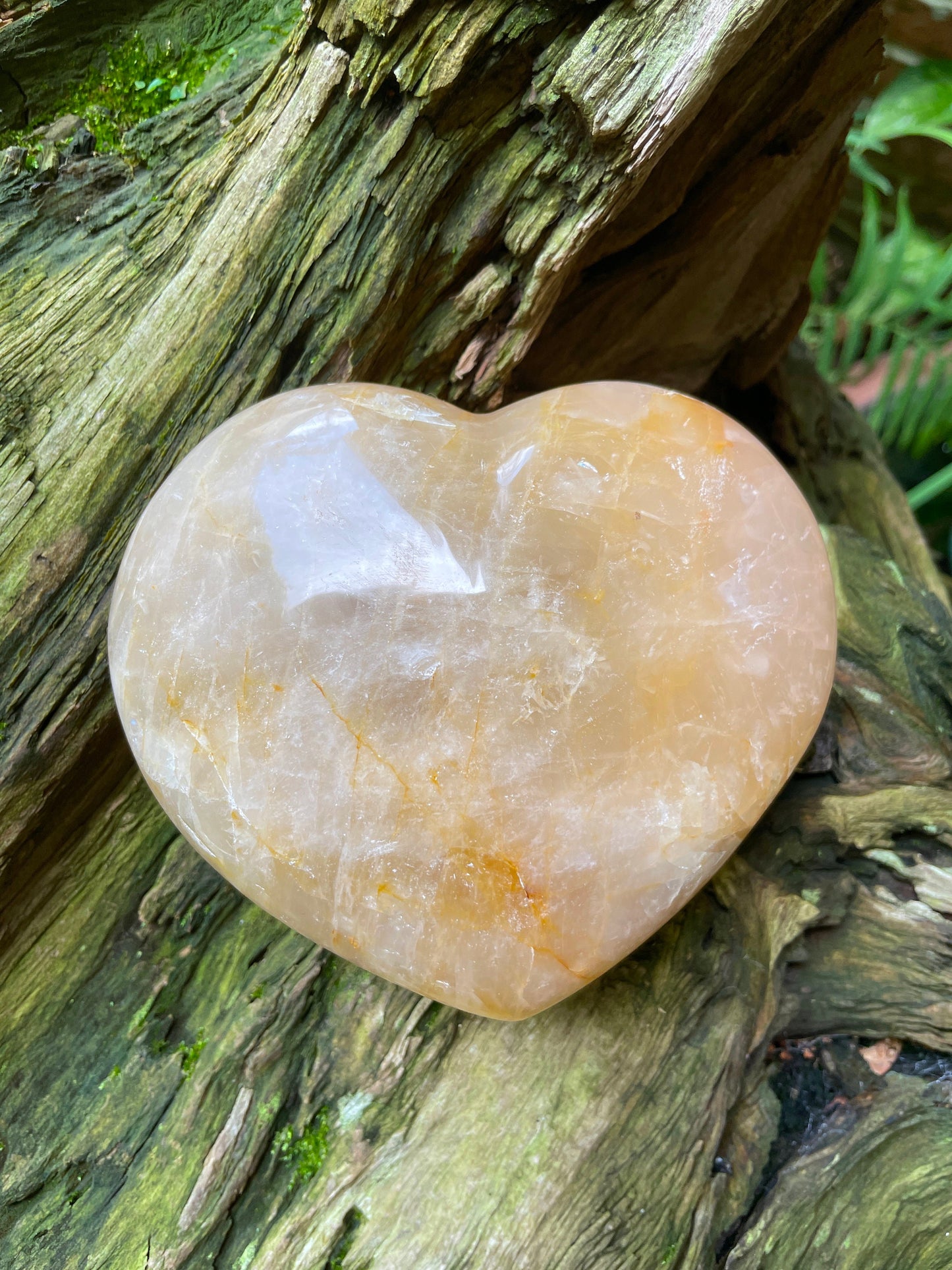Yellow Golden Healer/Hematoid Quartz Polished Heart Specimen 1214g 2lbs 105oz Mineral Crystal