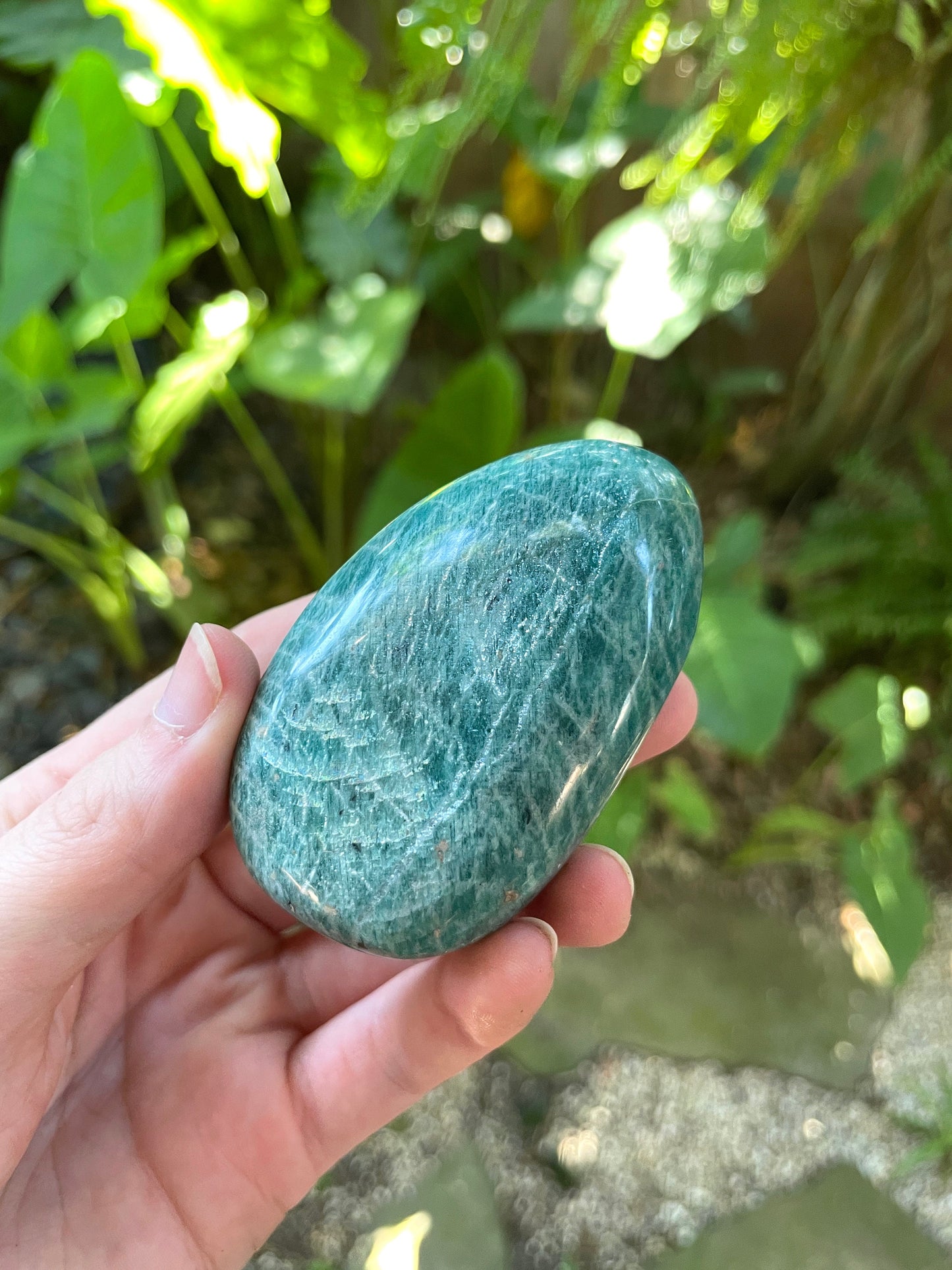 Deep Blue Polished Amazonite Palm Stone 120g From Madagascar Mineral Crystal