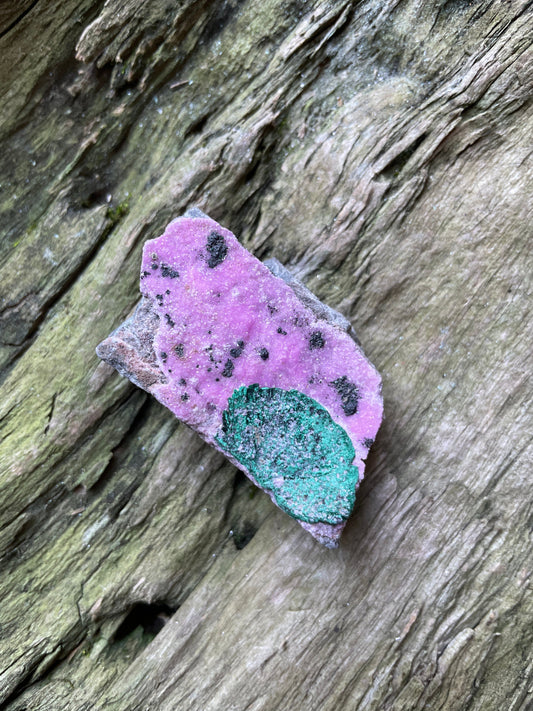 Cobalt and Calcite With Malachite From Zaire, 66.3g Specimen Mineral Crystal