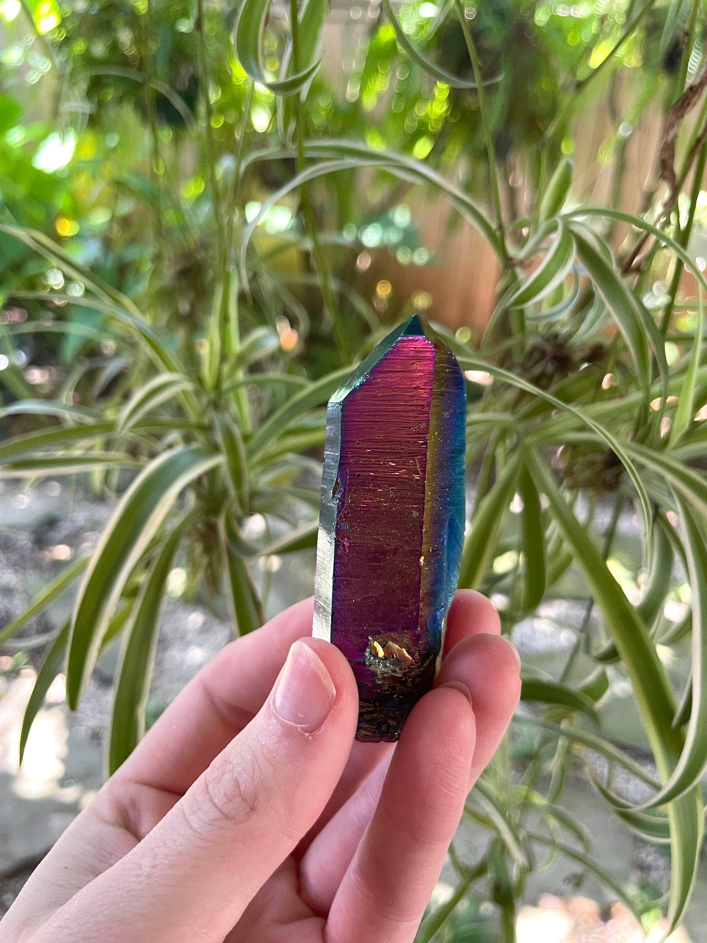 Genuine Titanium Aura Quartz Point Arkansas Quartz Slight Damage