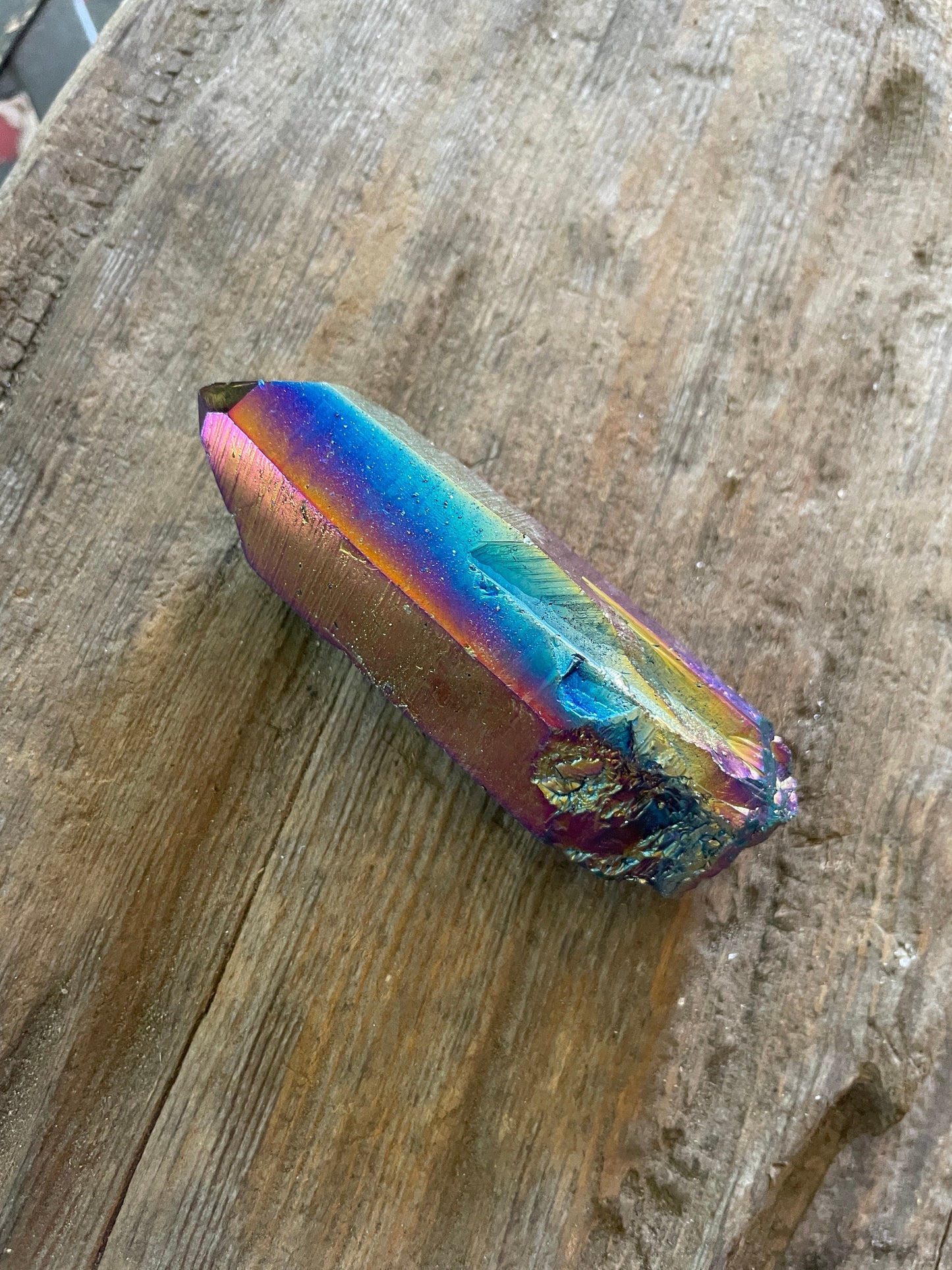 Genuine Titanium Aura Quartz Point Arkansas Quartz Slight Damage