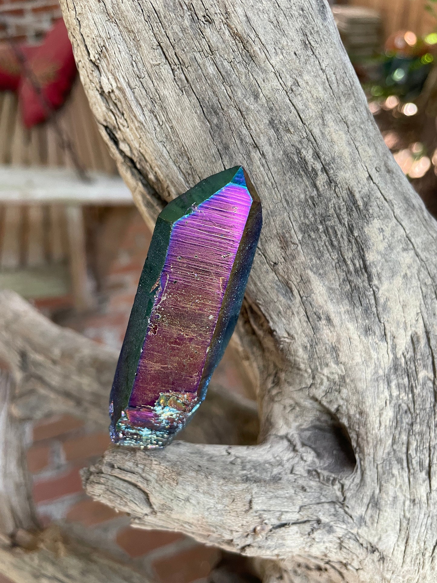 Genuine Titanium Aura Quartz Point Arkansas Quartz Slight Damage