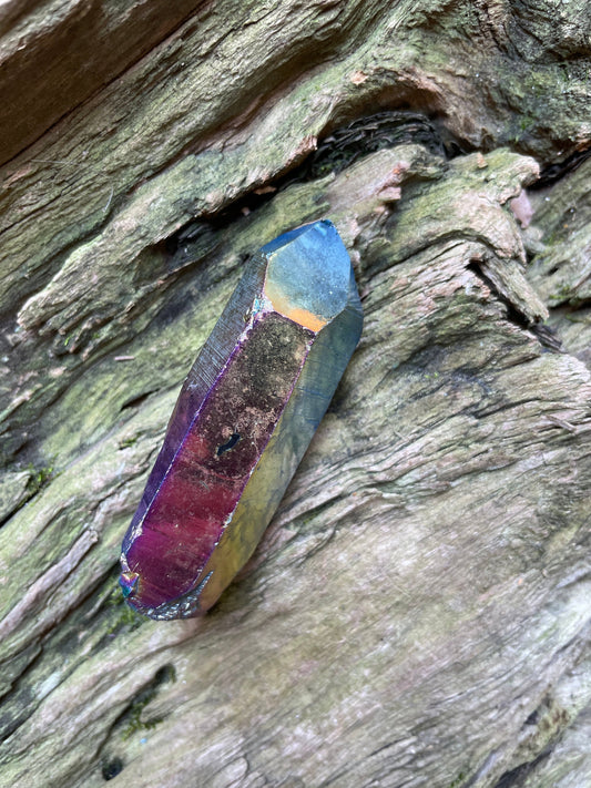 Genuine Titanium Aura Quartz Point Arkansas Quartz Slight Damage