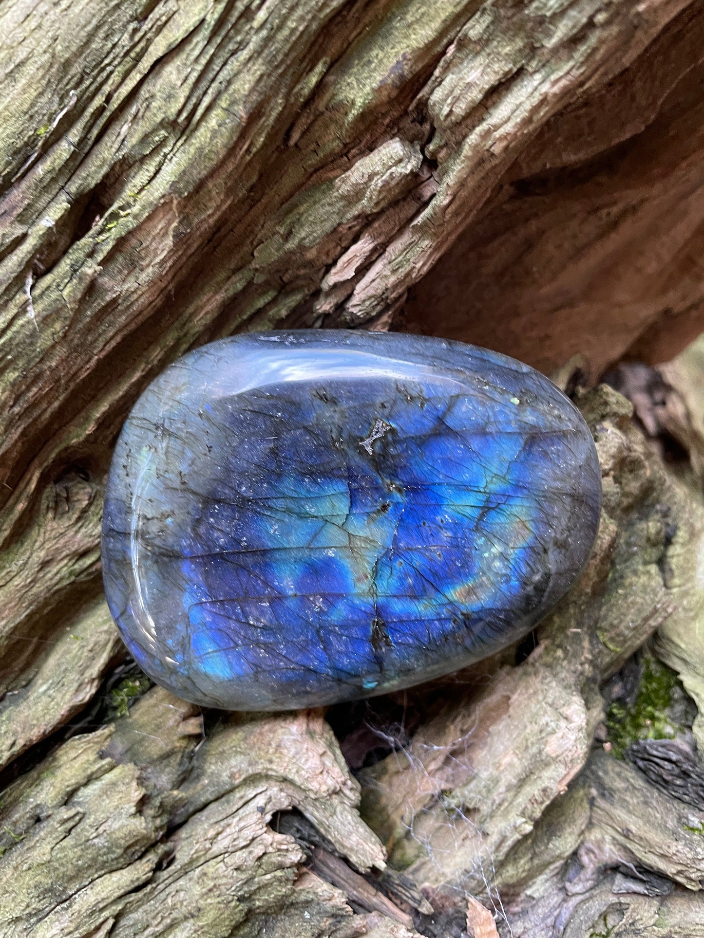 Lovely Polished Rainbow Labradorite Palm Stone 166.5g Rainbow Flash From Madagascar