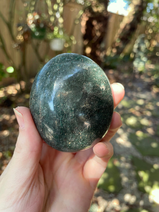 Deep Green Fuchsite palm stone 176.6g Specimen From Madagascar Crystals Minerals
