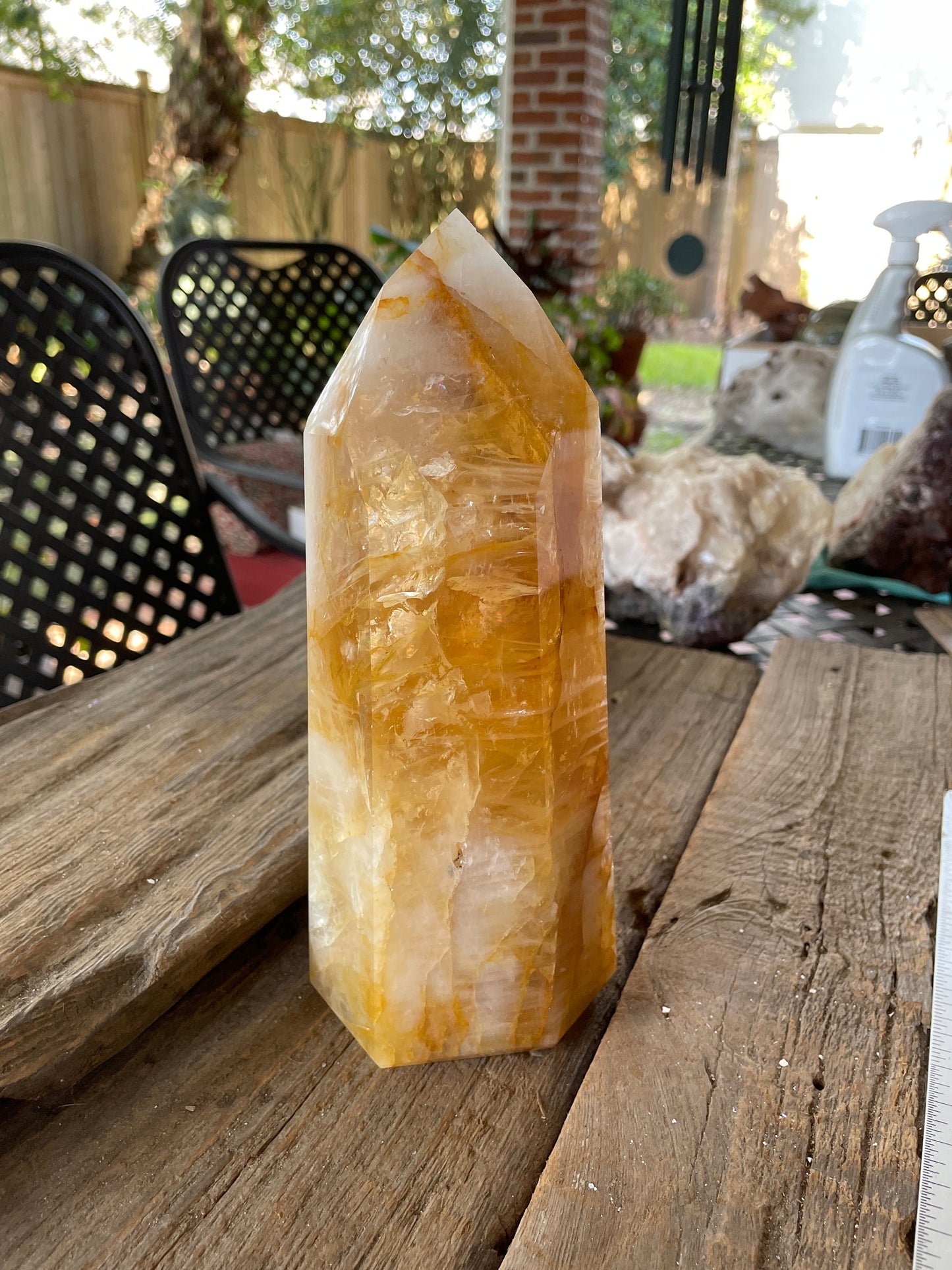 Yellow Golden Healer/Hematoid Iron Quartz Polished Tower 1586g 3lbs 8oz From Brazil Specimen Mineral Crystal