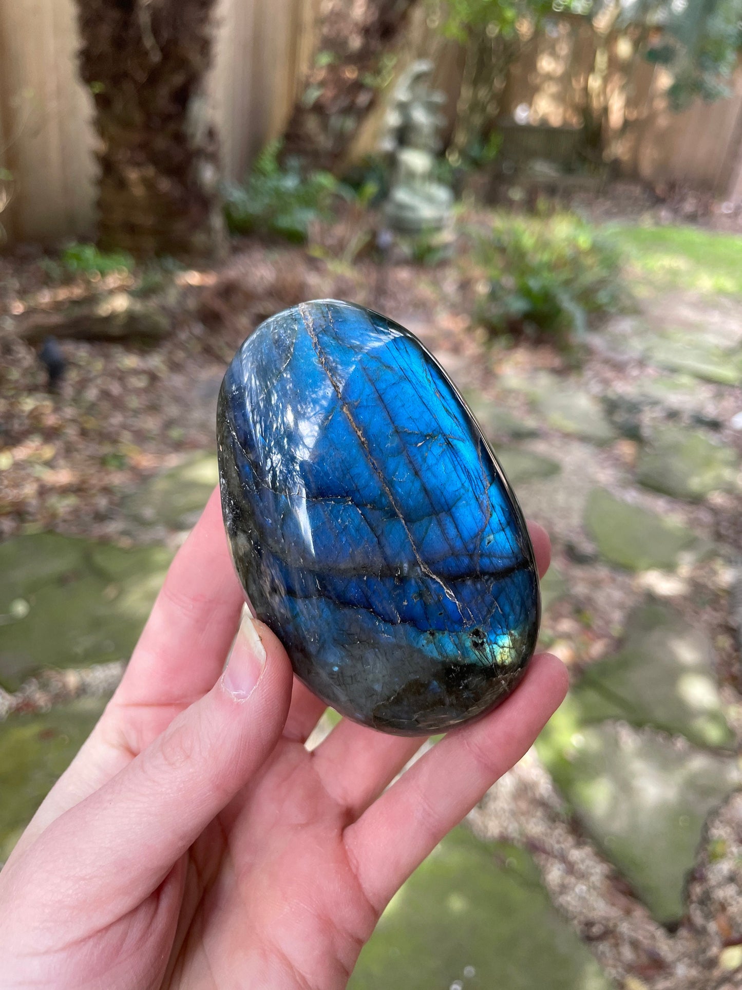 Lovely Polished Labradorite Palm Stone247.3g Great Flash From Madagascar Mineral Crystal