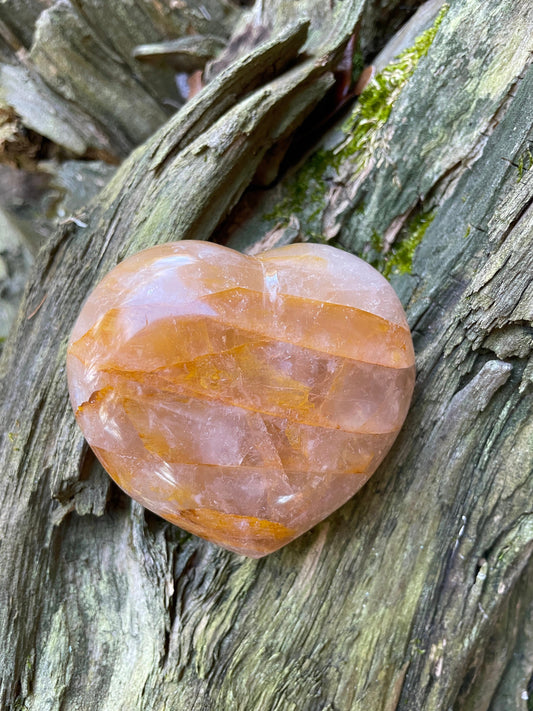 Yellow Golden Healer/Hematoid Quartz Polished Heart Specimen 265.5g Mineral Crystal