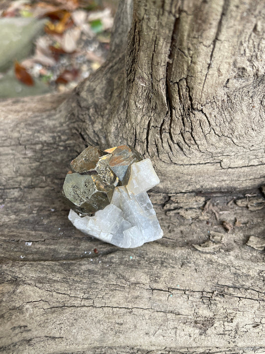 Beautiful Rare Natural Raw Pyrite Crystal With Calcite Specimen39.4g, Shiver Boyaca, Columbia