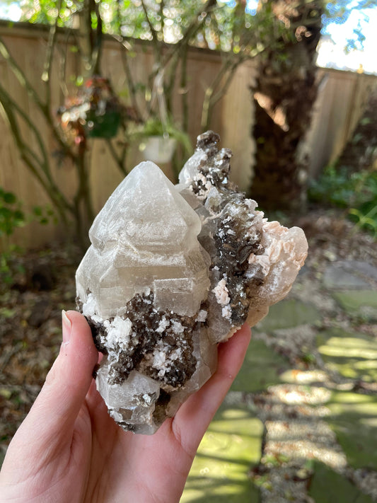 Elesital Quartz Specimen With Mica and feldspar from Minas Gerais Brazil, 665g 1lb 7.5oz Minerals Crystals