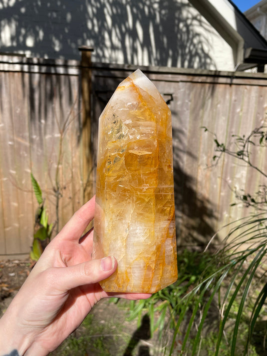 Yellow Golden Healer/Hematoid Iron Quartz Polished Tower 1586g 3lbs 8oz From Brazil Specimen Mineral Crystal