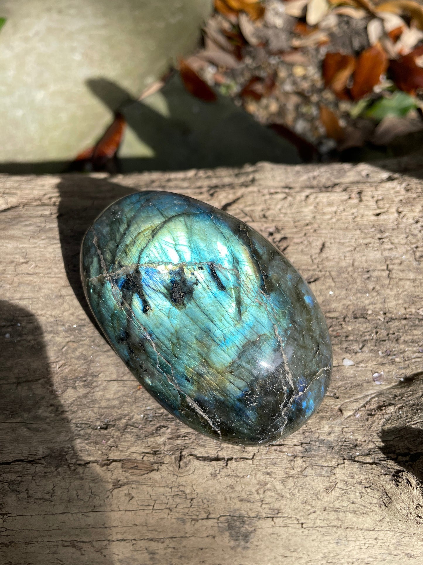 Lovely Polished Labradorite Palm Stone247.3g Great Flash From Madagascar Mineral Crystal