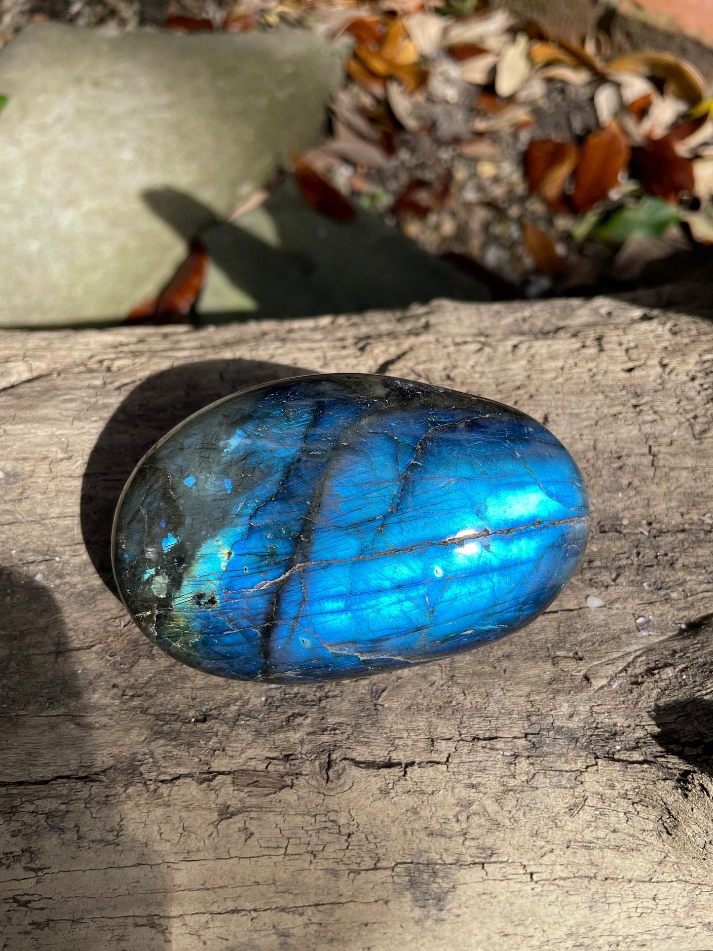 Lovely Polished Labradorite Palm Stone247.3g Great Flash From Madagascar Mineral Crystal