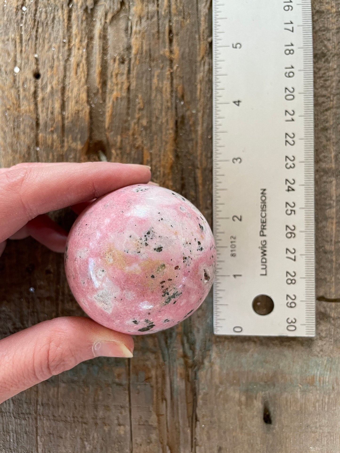 Rhodochrosite Sphere with Wooden Stand Specimen 319g 36mm 2.1" From Peru Mineral Crystal