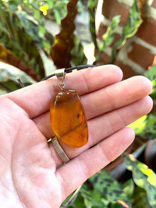 Polished and Hand Drilled Mexican Blue Amber Pendant from Ciapas Mexico 1.43" 36mm