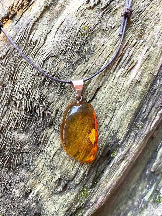 Polished and Hand Drilled Mexican Blue Amber Pendant from Ciapas Mexico 1.43" 36mm