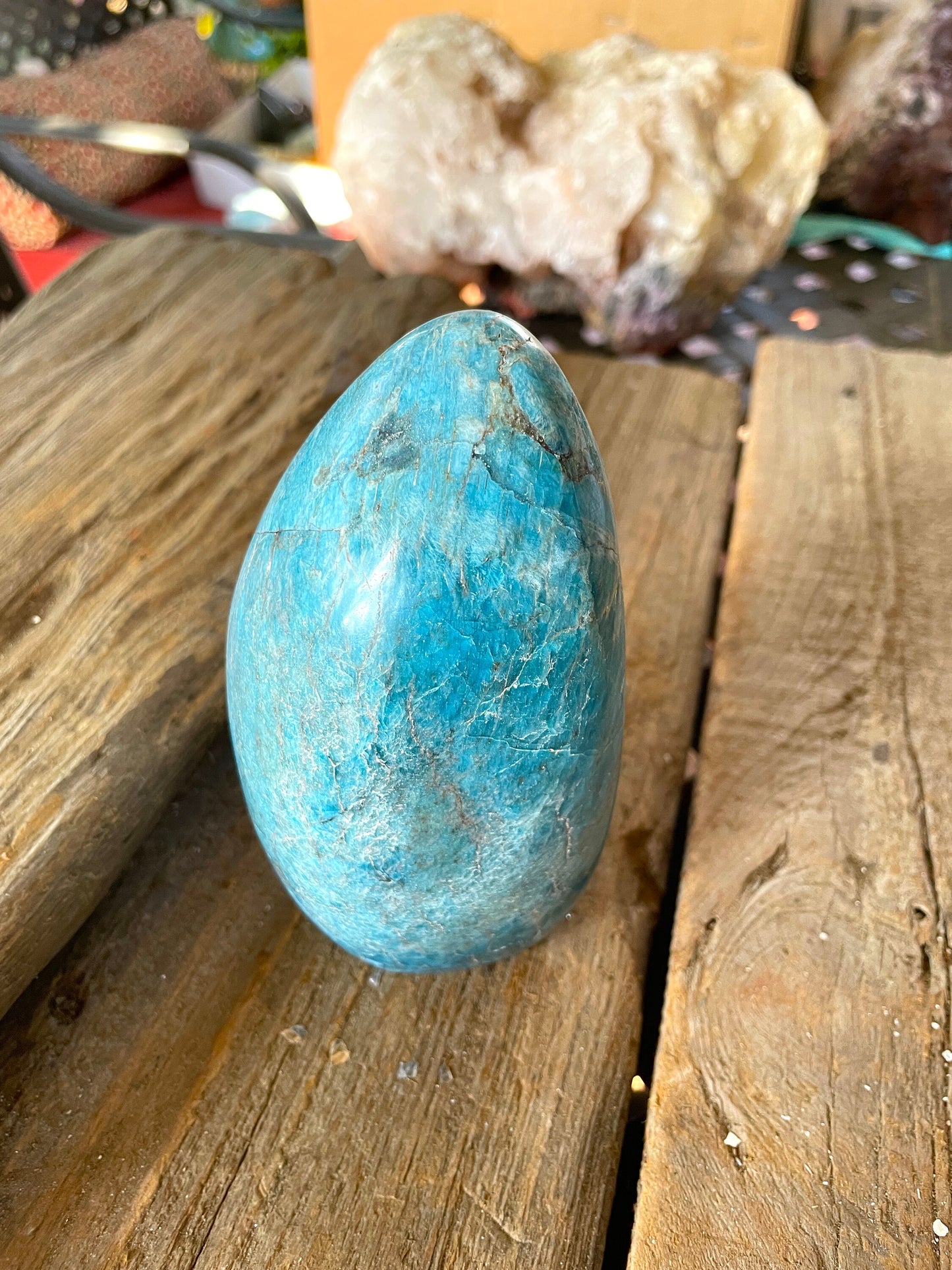 Medium Blue Apatite Polished Free Form from Madagascar 832g 1lb 13.3oz Specimen