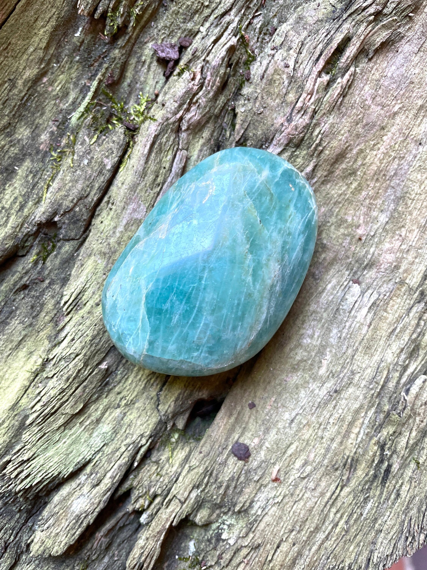 Gemmy Blue Polished Amazonite Palm Stone 96.3g From Madagascar Mineral Crystal