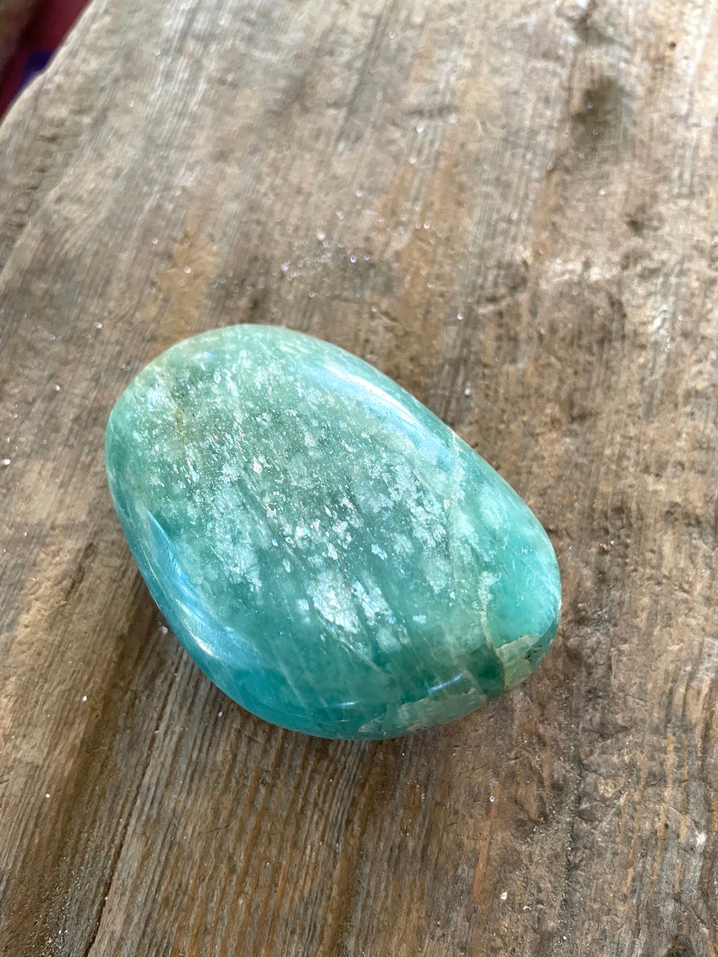 Gemmy Blue Polished Amazonite Palm Stone 96.3g From Madagascar Mineral Crystal
