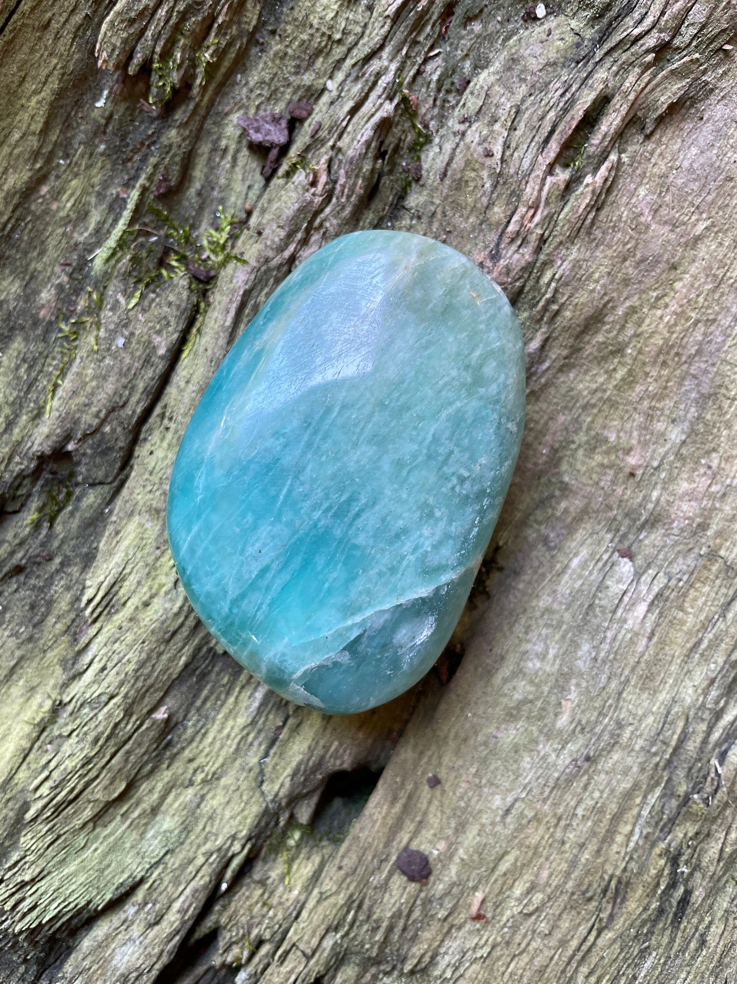 Gemmy Blue Polished Amazonite Palm Stone 96.3g From Madagascar Mineral Crystal