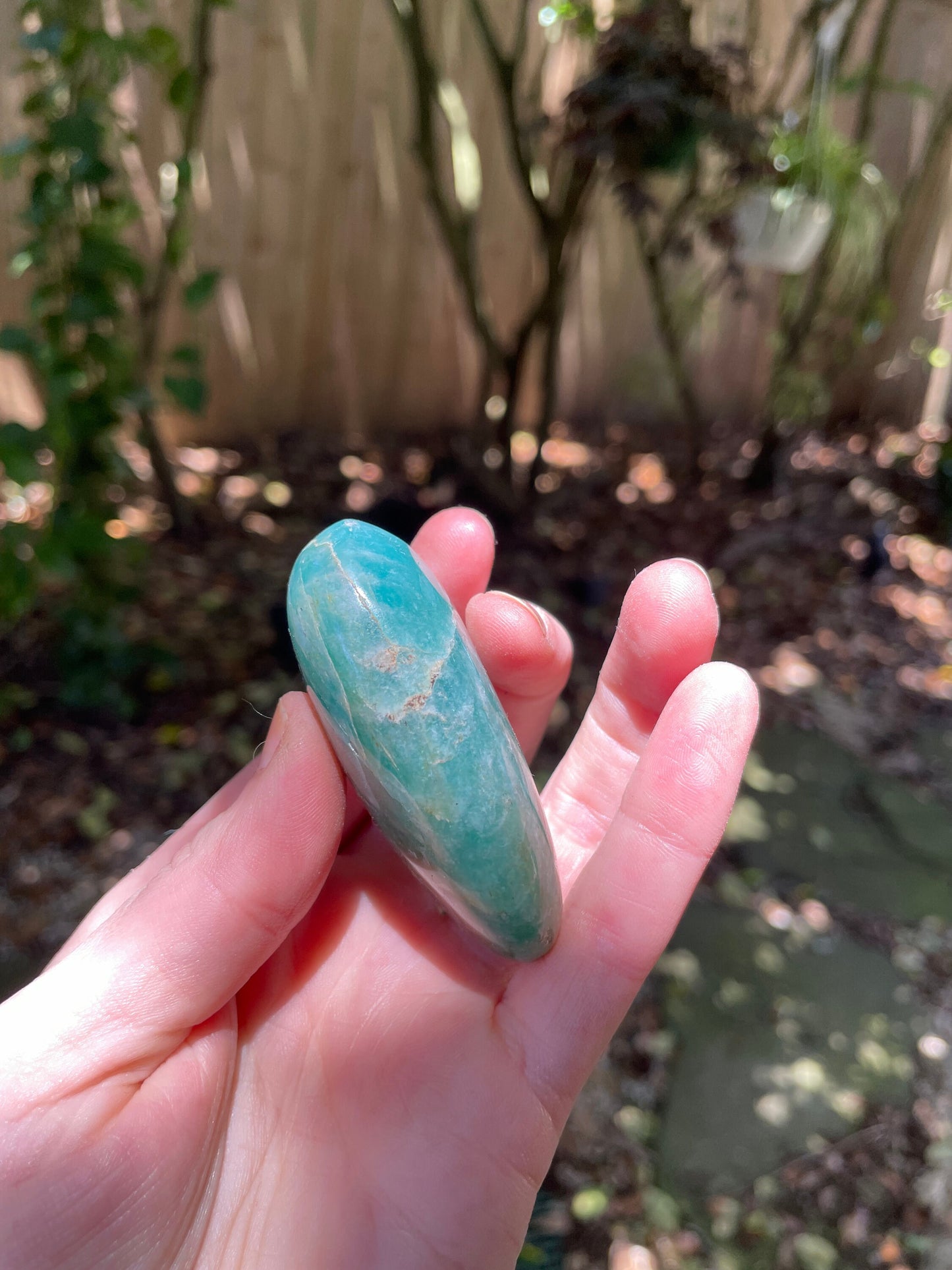 Gemmy Blue Polished Amazonite Palm Stone 96.3g From Madagascar Mineral Crystal