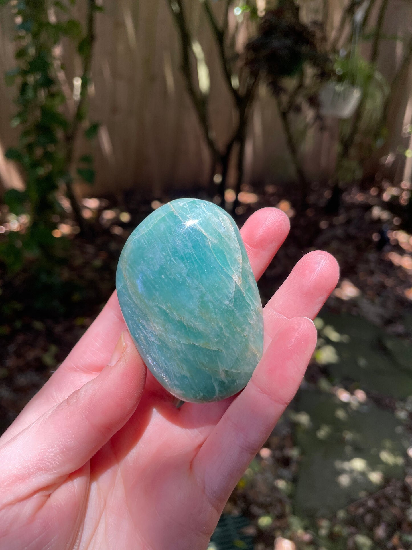 Gemmy Blue Polished Amazonite Palm Stone 96.3g From Madagascar Mineral Crystal