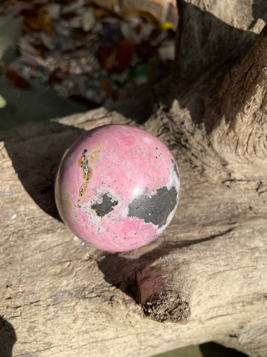 Rhodochrosite Sphere with Wooden Stand Specimen 319g 36mm 2.1" From Peru Mineral Crystal