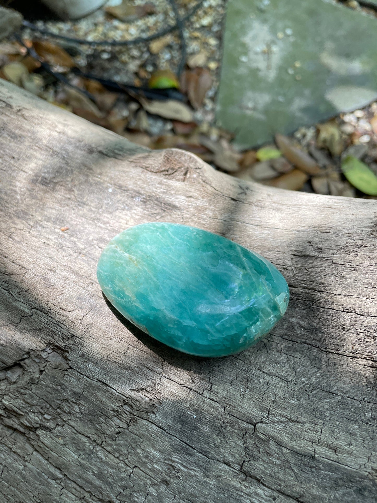 Gemmy Blue Polished Amazonite Palm Stone 96.3g From Madagascar Mineral Crystal