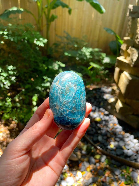 Blue Apatite Palm Stone from Madagascar 145.4g Specimen Mineral Crystal